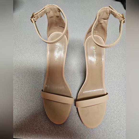Dream Pairs Cream Heels with Thin Ankle Strap and Block Heel - Picture 1 of 5